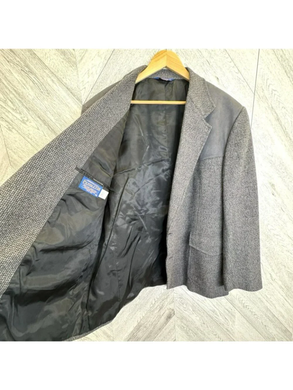 Vintage Pendleton Western Blazer Mens 50R Gray Wool Tweed Elbow Patches